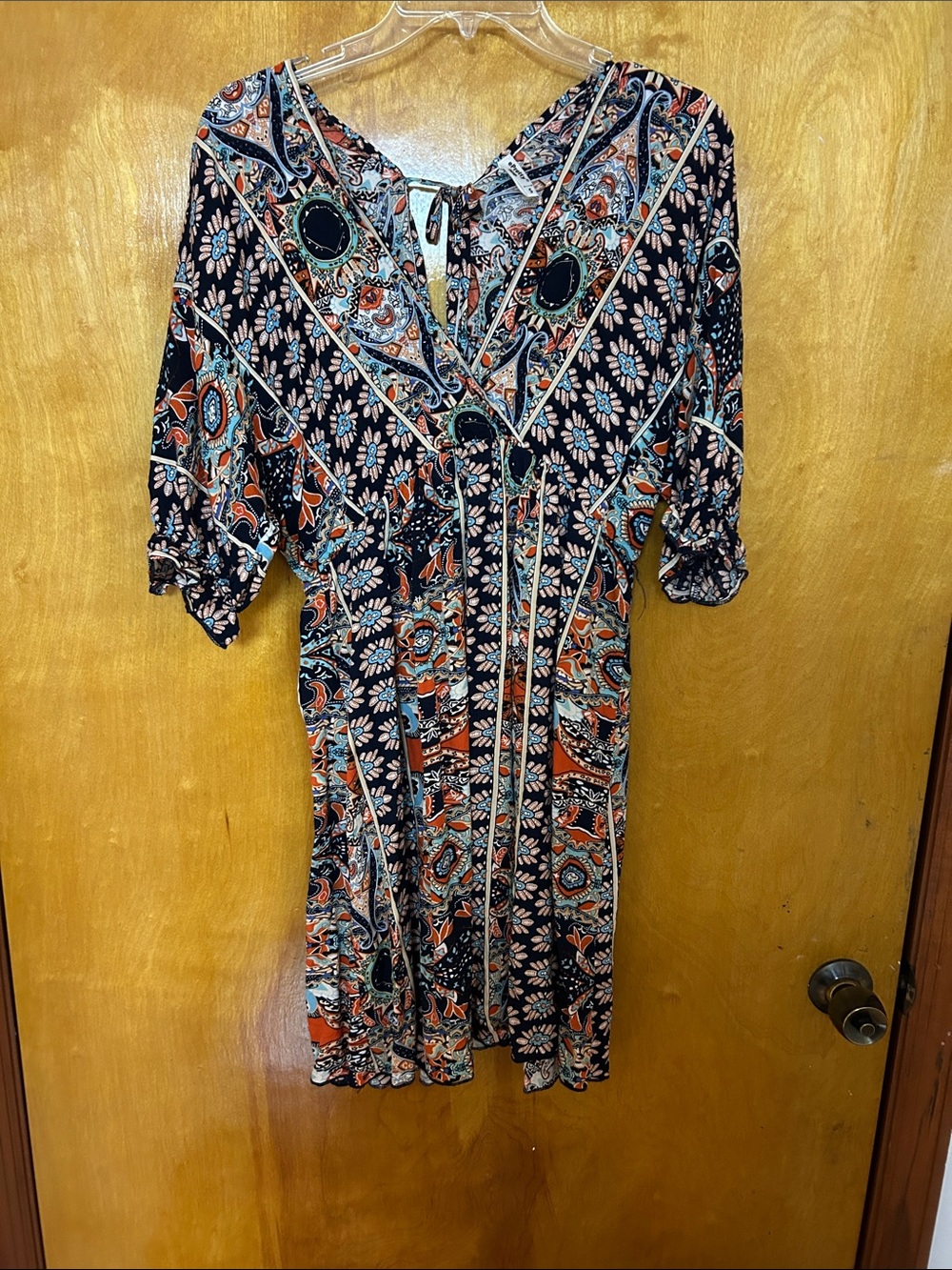 ePretty Navy and Orange Floral Paisley Mini Dress